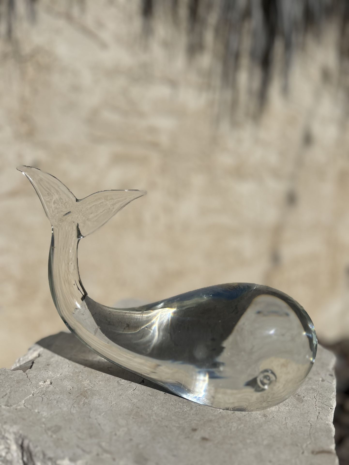 Crystal glass whale paperweight