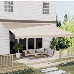 Open Box-GDPFN 13' x 8' Awning for Patio, Sunsetter Retractable Awning Waterproof Cover Outdoor Patio Canopy, Sun Shade with Manual Crank Handle, Porc