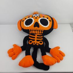 Sugar Skull Skeleton Monkey Plush - Large 20" - Orange & Black - Stuffed Animal Toy