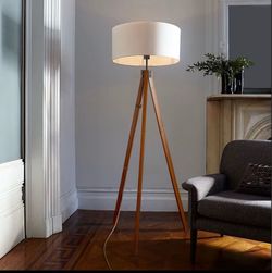 1pc Modern Tripod Floor Lamp With 9W Bulb Linen Shade And Chain Switch Picture Light For Living Room Bedroom Home Deco