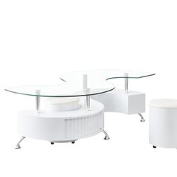 Brand New Curvy White Coffee Table with Glass Top 