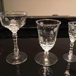 1940s Etched Crystal Stem Glasses