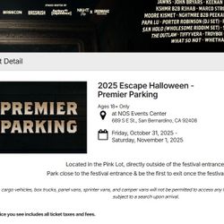 Escape Halloween Premier Parking  2 Day