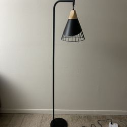 67" Industrial Floor Lamp with Wood & Black Metal Shade, Modern Standing Lamp,