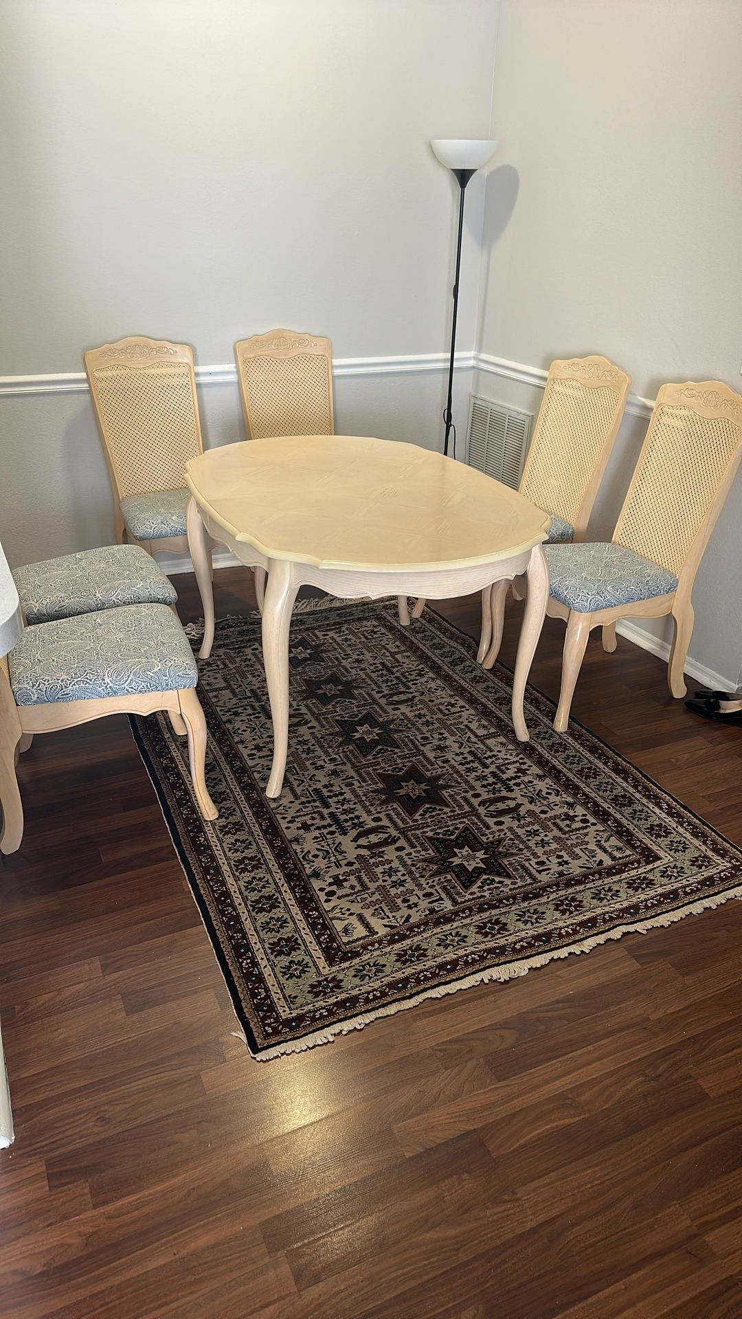 Dining table and 6 chairs For $120. The dining table can be extended