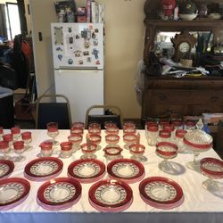 Dishes Set Cranberry Thumbprint 