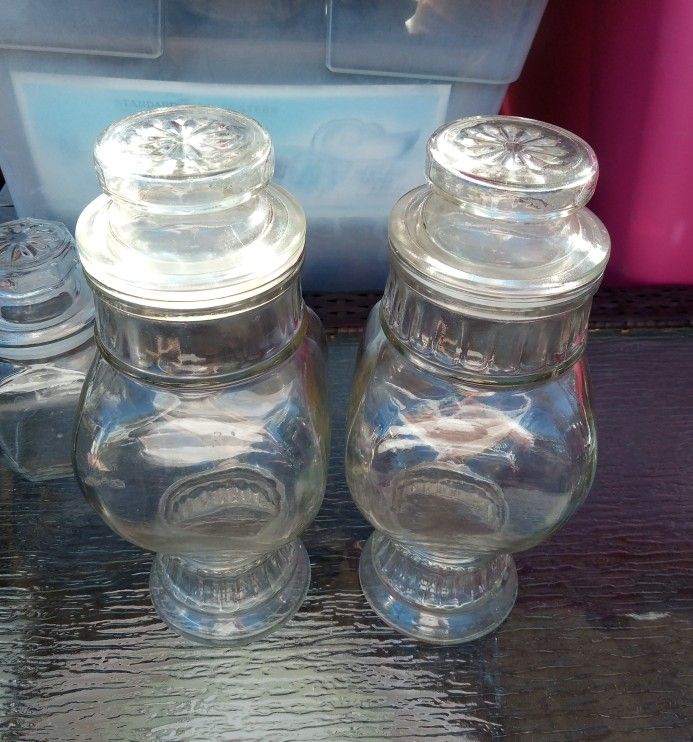 Vtg Clear Glass Apothecary Jars 