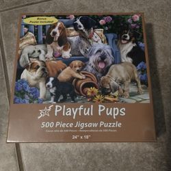 Playful pups brand new 500 piece jigsaw puzzle 24"x 18" 