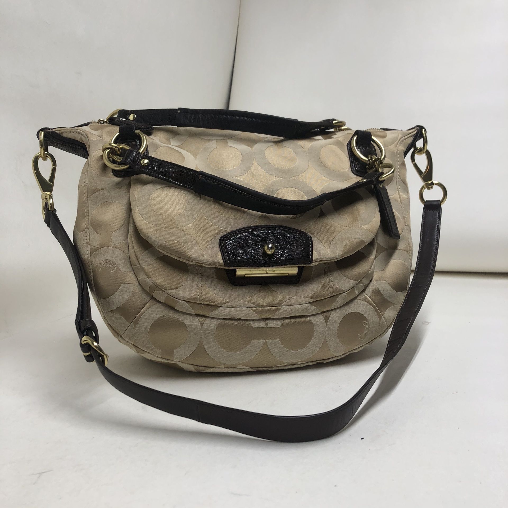 COACH Brown Sateen OP ART Logo Kristin Pocket Shoulder Bag