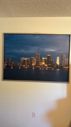 Framed Miami Skyline Night Photography  40h x55w