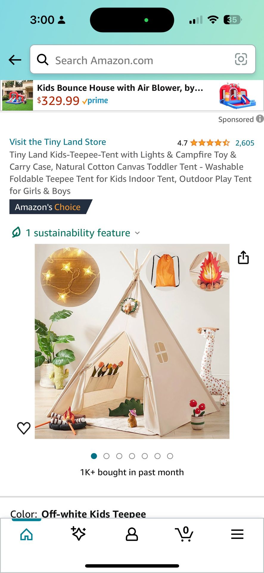 Tiny Land Kids-Teepee-Tent with Lights & Campfire Toy & Carry Case, Natural Cotton Canvas Toddler Tent - Washable Foldable Teepee Tent for Kids Indoor