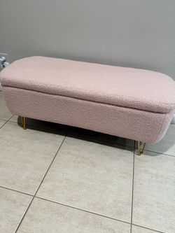 Modern storage ottoman pink carpeted