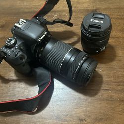 DSLR Canon EOS Rebel T7i comes w/ 18-55mm lens and 75-300mm lens