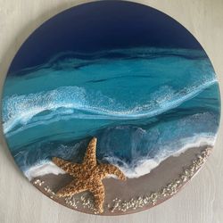 Large 24 Inches Lazy Suzan Resin With Starfish In The Resin 