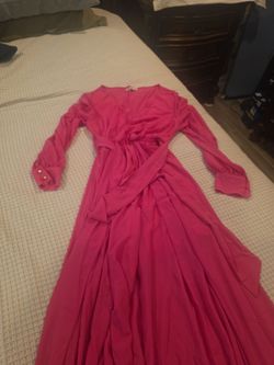 Pink Long Sleeve Wrap Maxi Dress