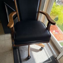 Black Leather And Oak Desk Chair 