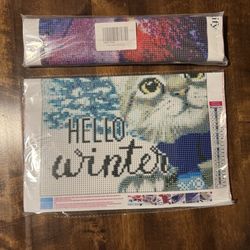 2 Diamond Painting Kits - Hello Winter Cat & Sunset Landscape
