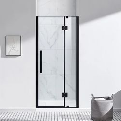 OVE Decors Niko Matte Black 34-In To 36-In X 73.9-In Frameless Hinged Soft Close Shower Door