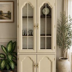 Gorgeous BOHO Chic Vintage Glass Wall Display Cabinet Hutch Bookcase