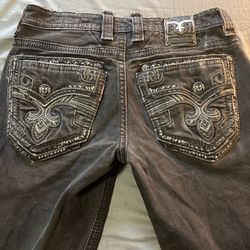 Rock Revival Black Size 34 Fleur-De-Lis Back Pocket Embroidered Jeans