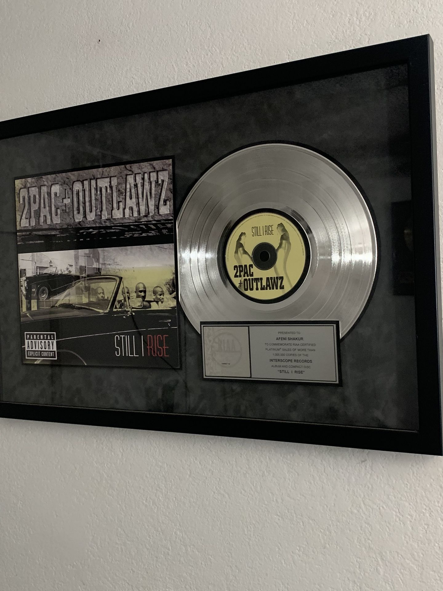 2Pac Dj Quik Rap Rare RIAA Plaque Collectors
