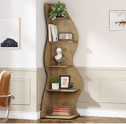 New assembled 5-Tier Corner Shelf, Modern Wall Corner Bookshelf Bookcase