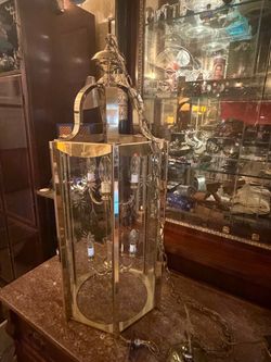 Fredrick Ramond Lantern Chandelier Pendant — Etched Glass 1985