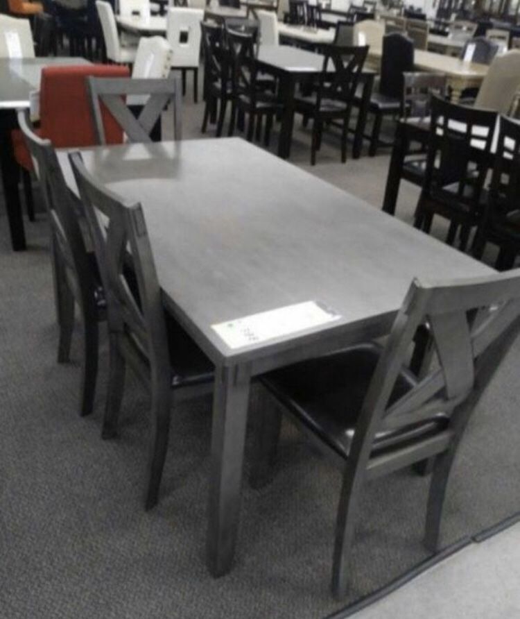 6pcs wooden dining table set grey finish