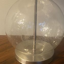 New Modern Farmhouse Table Lamp With The Glass Globe Base Brushed Nickel Accents And White Or Black Lampshade H23"