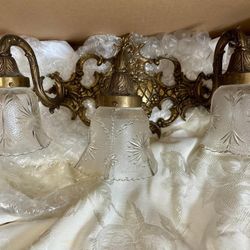 antique etched glass and brass sconce