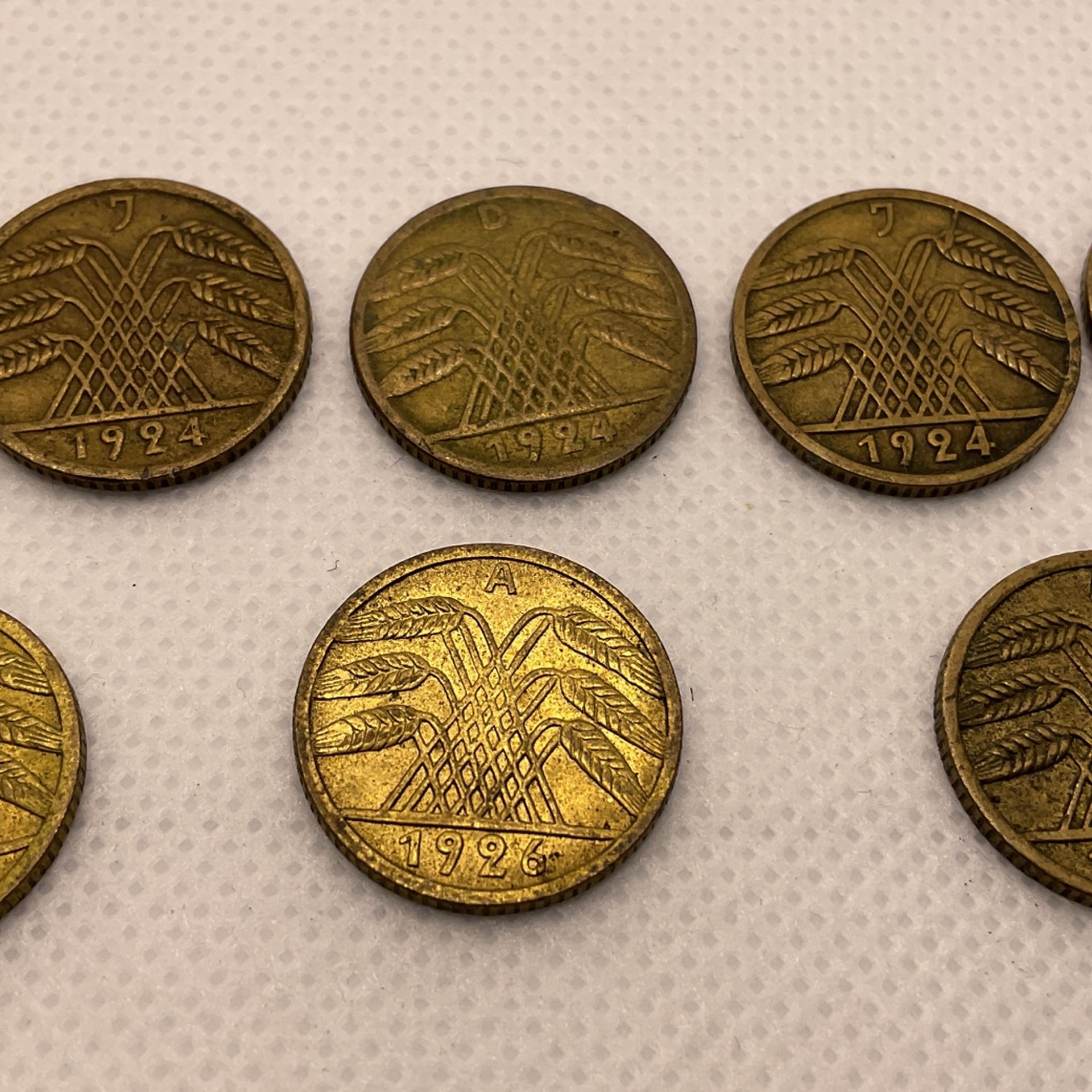 8 X German Empire -Deutches Reich 5 Pfennig Coins 1924-26 Ww1era