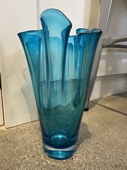 Unique Turquoise Blue Glass Vase 