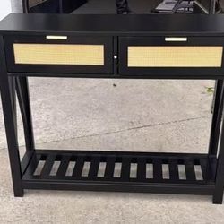 New in Box Console Table with 2 Rattan Drawers, Entryway Table 3-Tier Shelve White or Black
