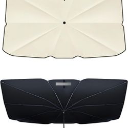 [2025 Upgrade] Retractable Windshield Sun Shade for Car, Umbrella Sunshade for Car Windshield Protect Vehicle from Sun Rays & Heat Damage Medium (57" 