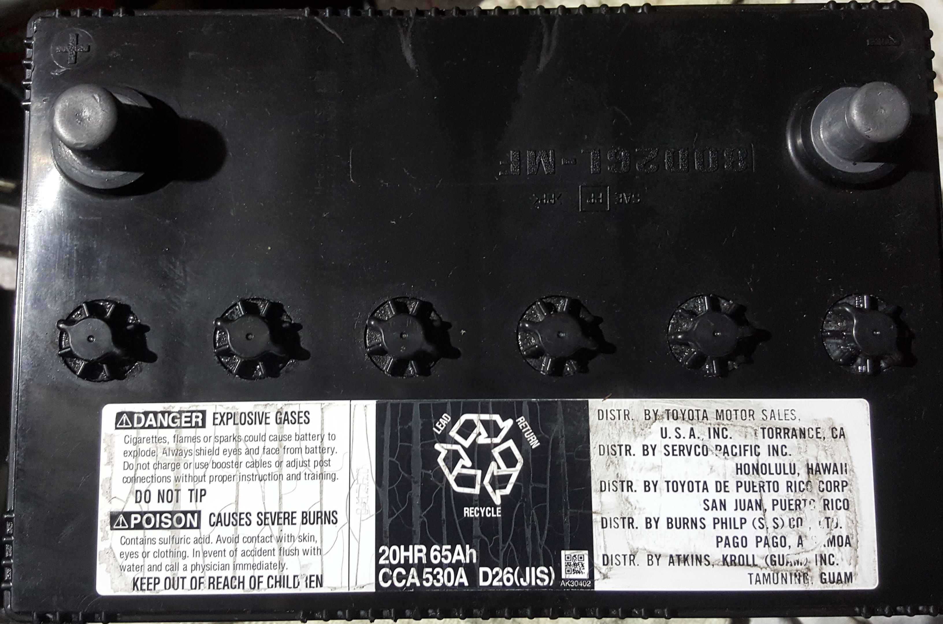 Toyota Motors Panasonic Automotive Battery or Japanese