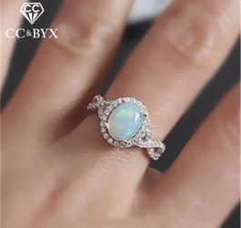 14K / 925 Opal Ring Bride Wedding Engagement, Ring Cubic Zirconia Oval Stone Elegant Bijoux  Ring , Opal measurement 8mm , Lab Created Diamonds ar Siz