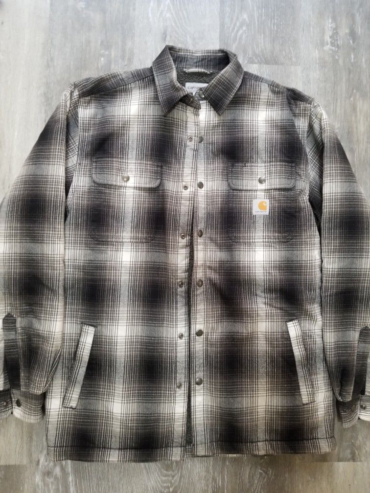 Carhartt Sherpa Lined Button Up Flannel Size Medium 