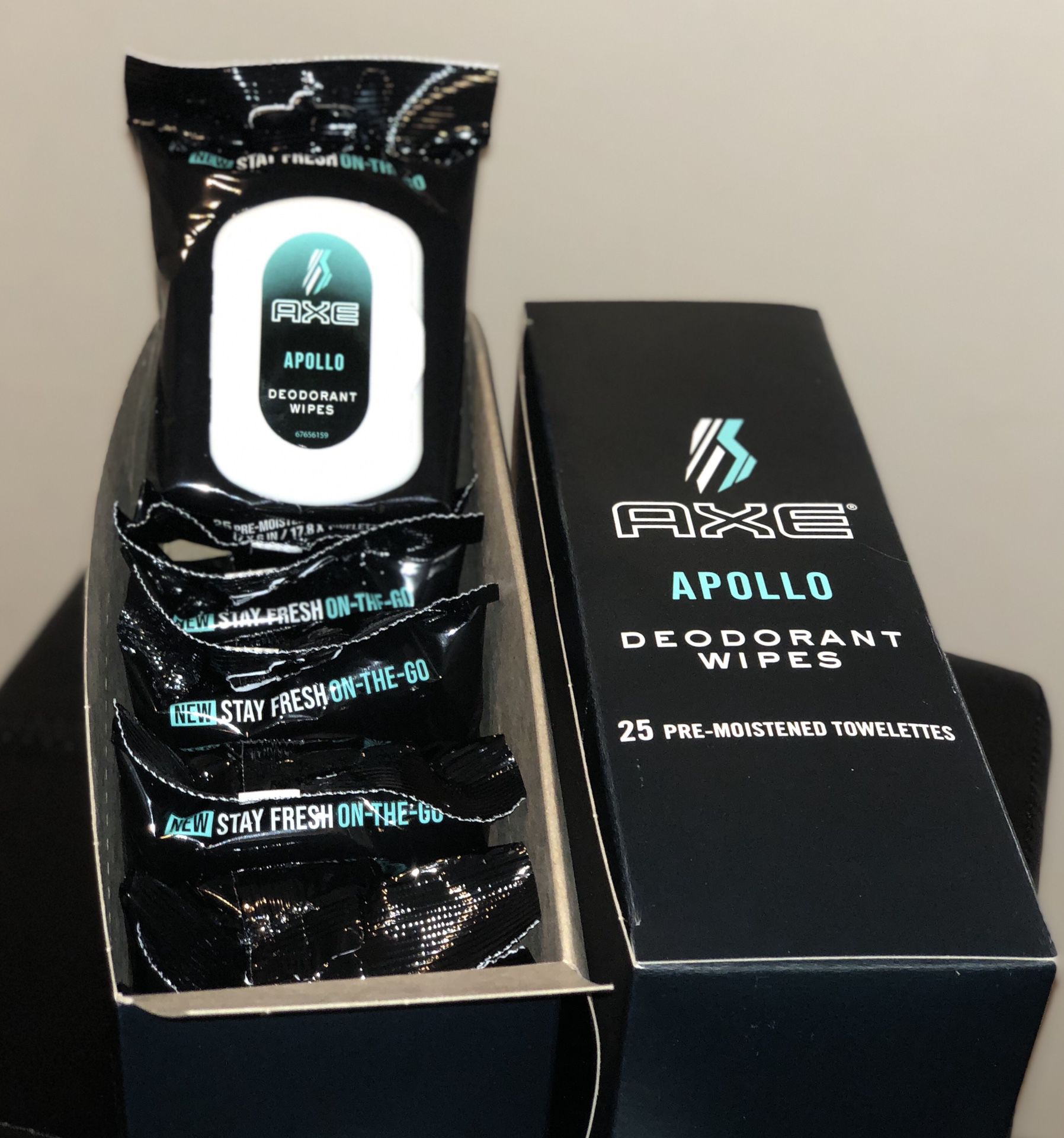 Axe Apollo deodorant wipes 12 packs of 25 wipes