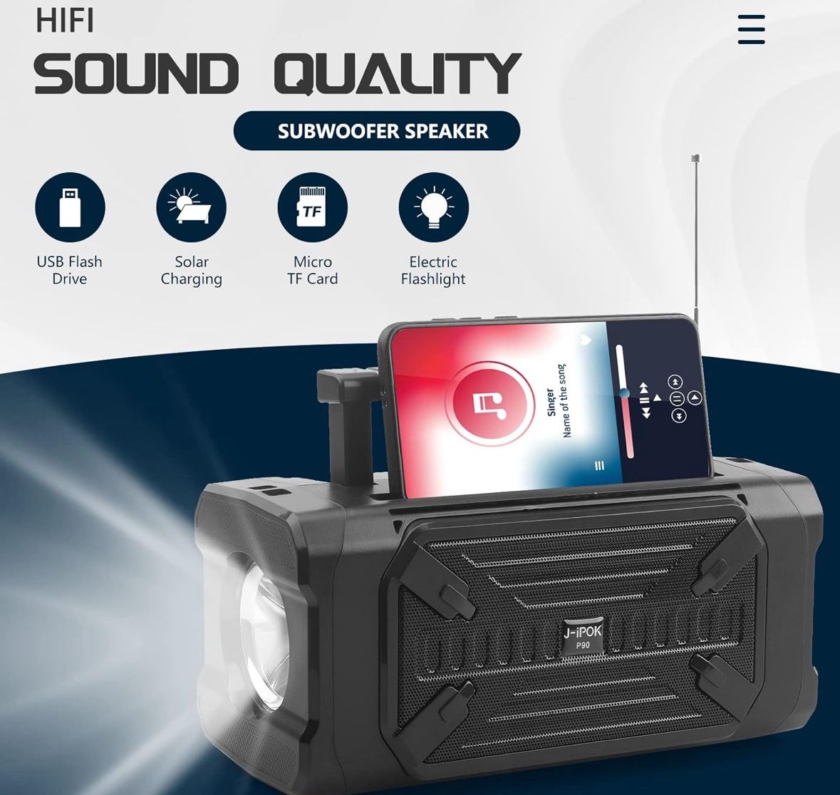 Portable Solar Bluetooth Speaker, Flashlight Fm Radio