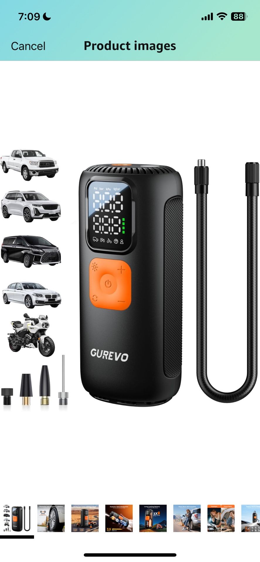 Tire Inflator Portable Air Compressor, 160 PSI Cordless Car Tire Inflator with Digital Pressure Gauge, LED Light and Auto Shut-Off Function - Air Pump