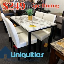 Dining Table And 4 Chairs Boucle Fabric 