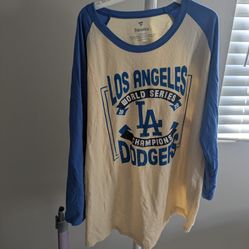 Los Angeles Dodgers Fanatics 2020 World Series Champions Divide & Conquer 3/4-Sleeve T-Shirt - Cream/Royal