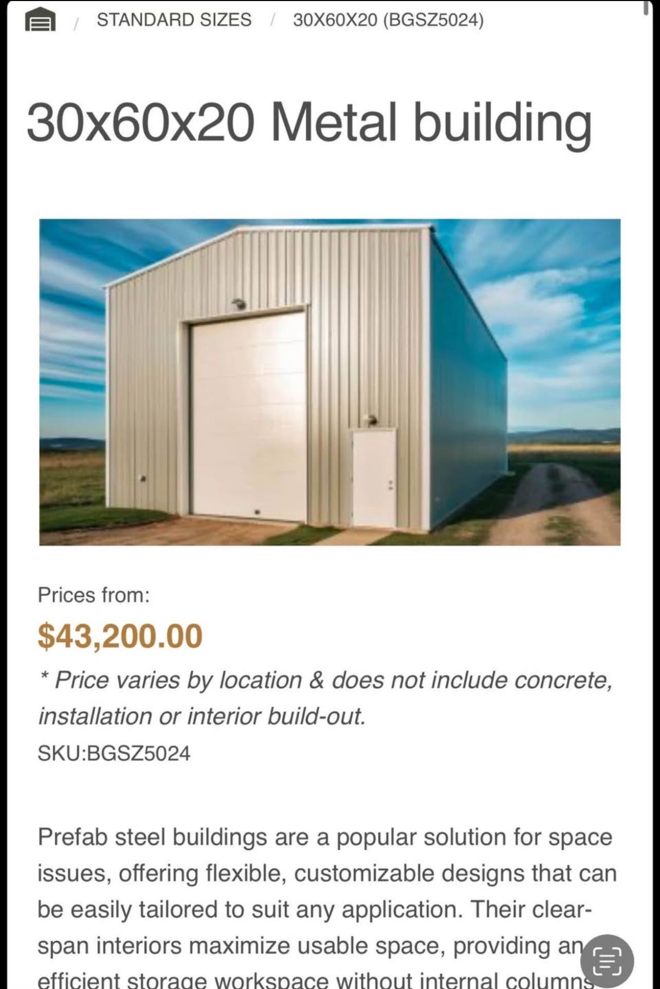 Reduced$ 30x60x22 prefab BUILDING,