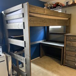 Left/Right Adjustable Twin Loft Bed Over Desk, With Dresser