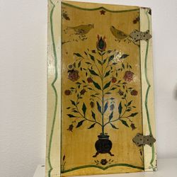 Vintage Hand-Painted Folk Art Hanging Wall Cabinet - 1907 Motif