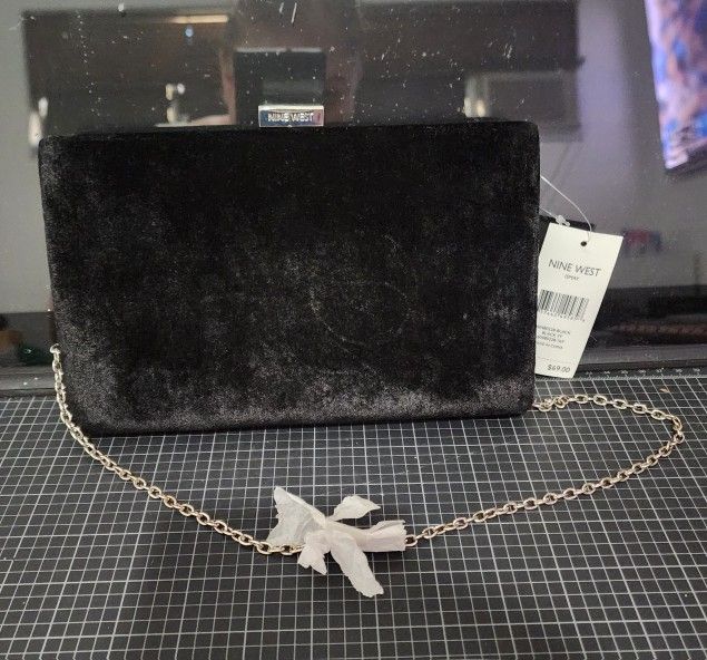 Nine West Black Velvety Clutch 9"×5.5" BNWT