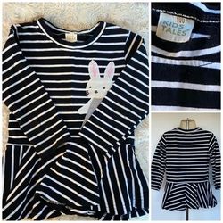 Kids tales toddler girls Rabbit Embroidery stripped Ruffle Hem Dress (size: 3Y-4Y)
