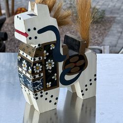 Vintage Japanese Miharu-goma Wooden Folk Art Horse – Hand Painted Good Luck Charm