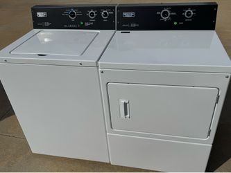 Maytag Commercial White  with a 3.5 cu. ft. capacity top load washer and 7.4 cu. ft. capacity front load electric dryer electric working perfectly no 