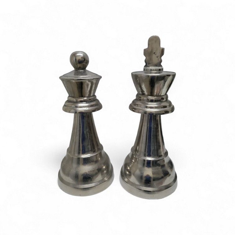 Chest Sculpture two-piece set Large King Queen Statues Home Decor Silver Metal Approximately 22 inches Tall